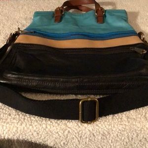 Turquoise/Blue/Cream/Brown Leather Fossil Bag